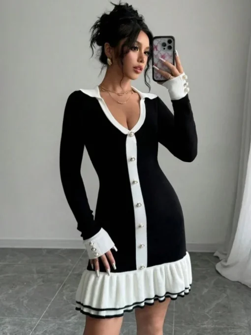 Vestido de malha elegante feminino Trendix