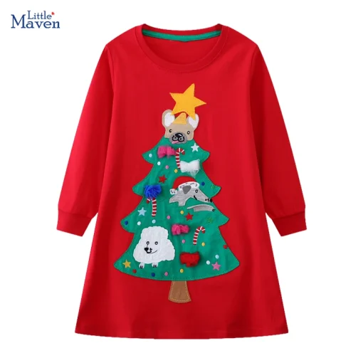 Vestido de manga longa de Natal para meninas