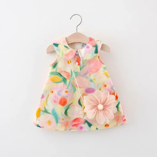 Vestido de verão 2 peças para bebê com boneca de flor