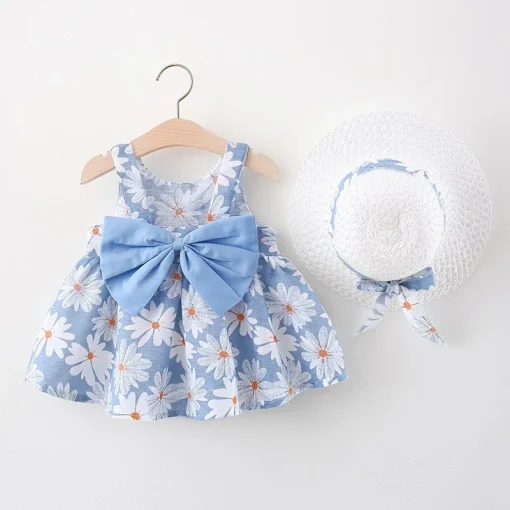 Vestido lolita infantil de algodão com chapéu